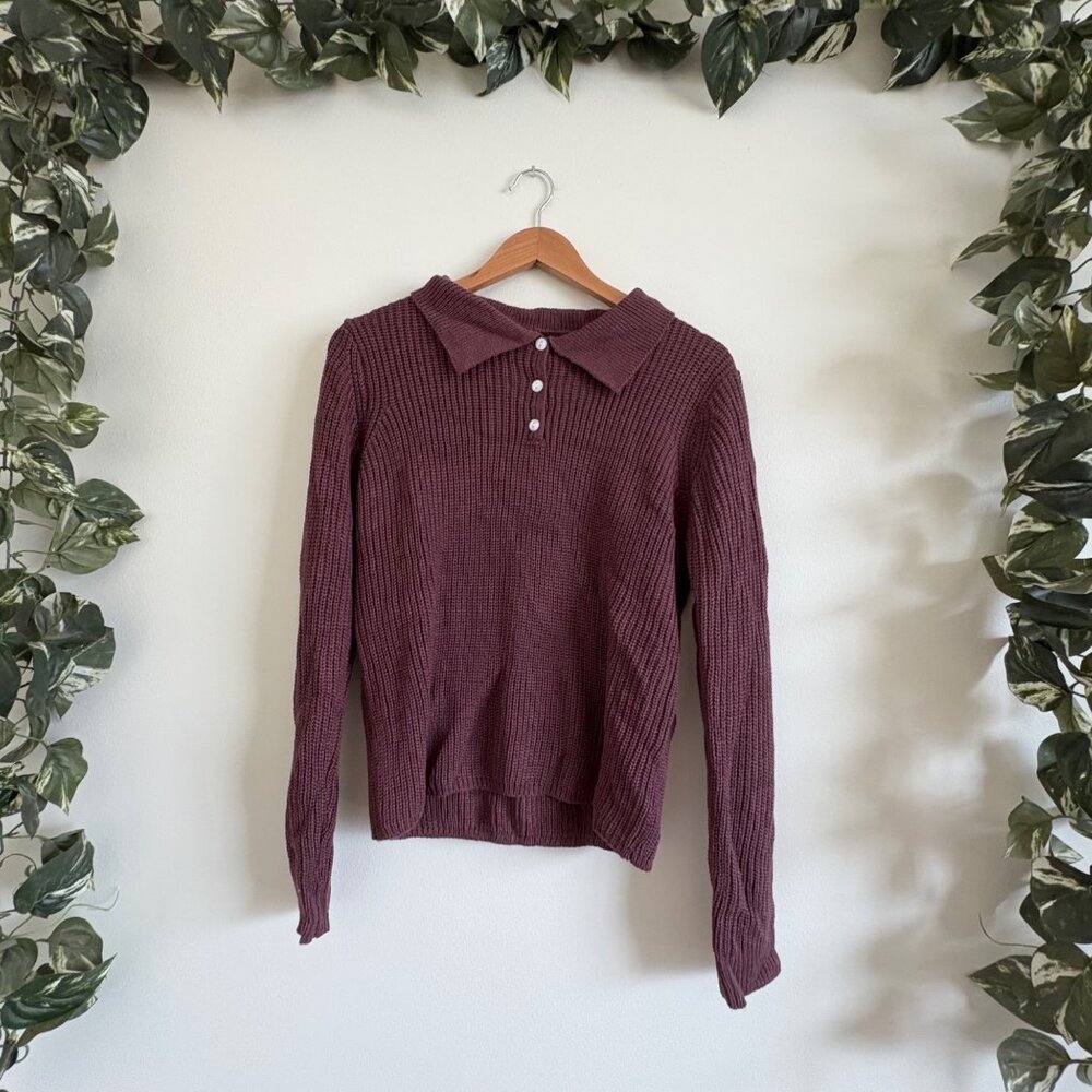 Shein Cable Knit Front Button Pullover Collared S… - image 1